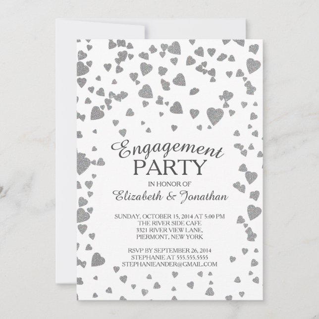 Modern Confetti Heart Engagement Party Invitation (Front)