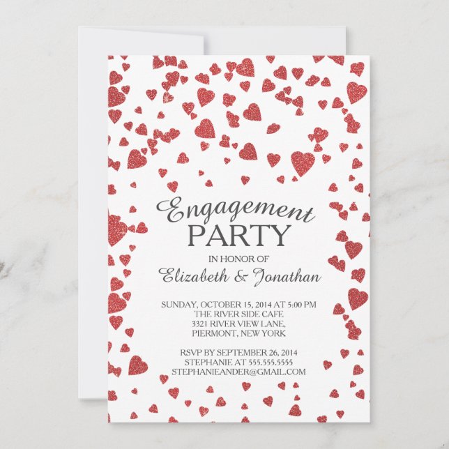 Modern Confetti Heart Engagement Party Invitation (Front)