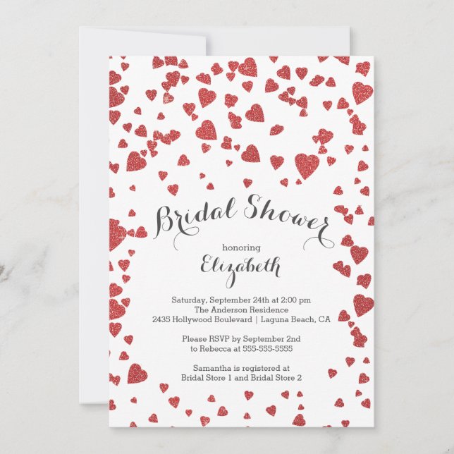 Modern Confetti Hearts Bridal Shower Invitation (Front)