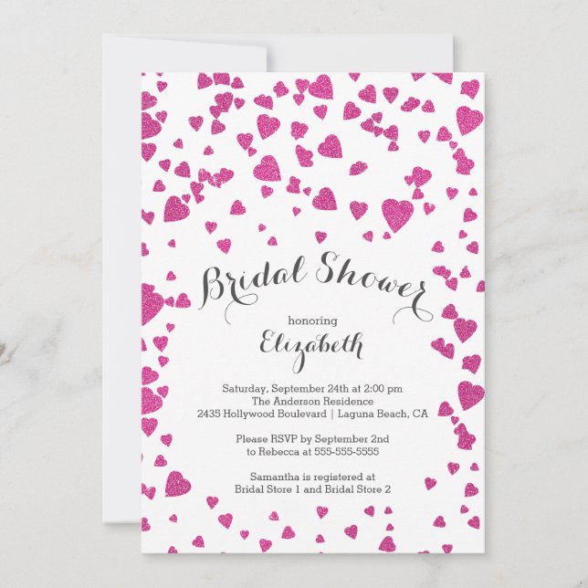 Modern Confetti Hearts Bridal Shower Invitation (Front)