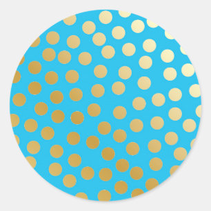 Modern Confetti Polka Dots Aqua and Gold Classic Round Sticker