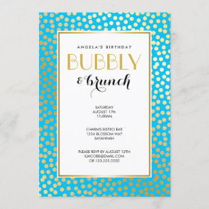 Modern Confetti Polka Dots Aqua and Gold Invitation