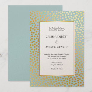 Modern Confetti Polka Dots Mint and Gold Invitation