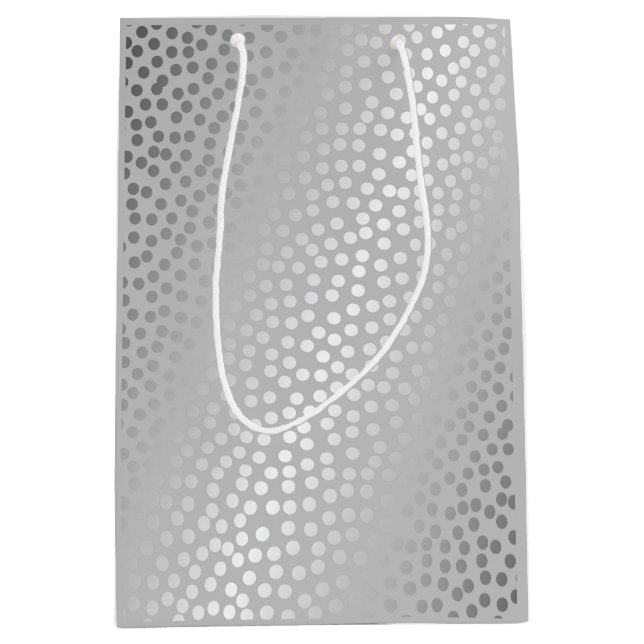 Modern Confetti Polka Dots Pattern Grey and Silver Medium Gift Bag (Front)