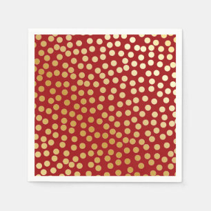 Modern Confetti Polka Dots Red and Gold Napkin
