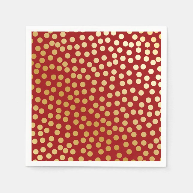 Modern Confetti Polka Dots Red and Gold Napkin (Front)