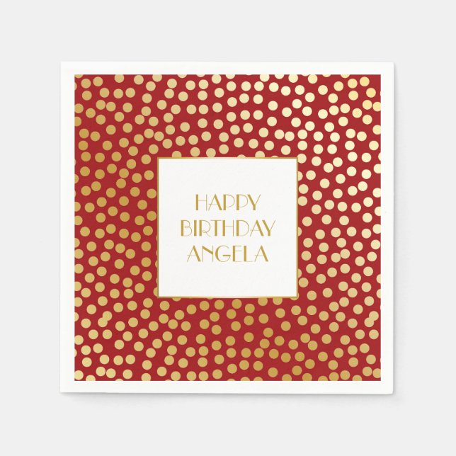 Modern Confetti Polka Dots Red and Gold Napkin (Front)