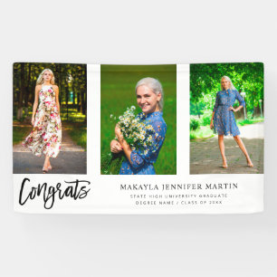 Modern Congrats 3 Photo Graduate Banner - White