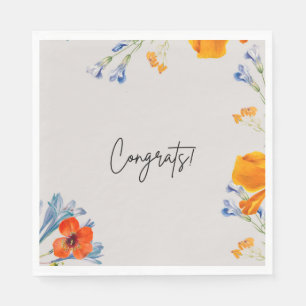  Modern Congrats Flowers Nastartium Blue Botanical Napkin