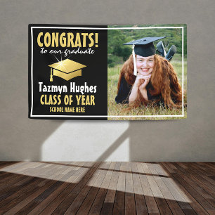 Modern Congrats! Gold 2025 Graduation Photo Banner