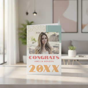 Modern Congrats Gold Glitter Graduate Photo Card