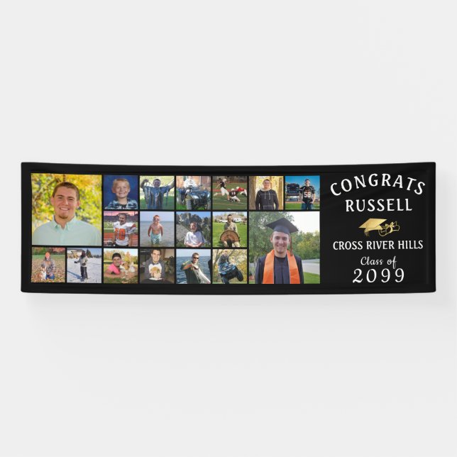 Modern CONGRATS GRAD 18 Photo Collage Banner (Horizontal)