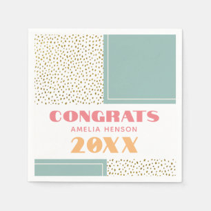 Modern Congrats Grad Gold Glitter Graduation Party Napkin