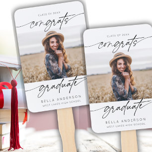 Modern Congrats Grad Graduation Script Photo Hand Fan