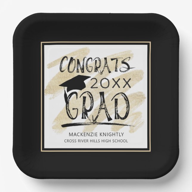 Modern CONGRATS GRAD Your Colour Personalised Paper Plate (Front)