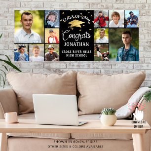 Modern Congrats Graduate 12 Photo Collage Black Ba Poster