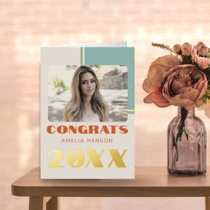 Modern Congrats Graduate Name Photo  Foil Greeting Card