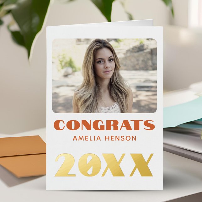 Modern Congrats Graduate Name Photo Foil Greeting Card (Creator Uploaded)