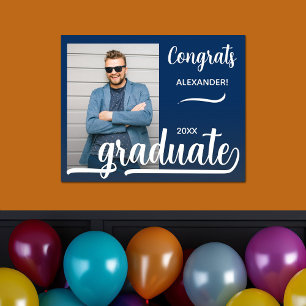 Modern Congrats Graduation Photo Blue Poster