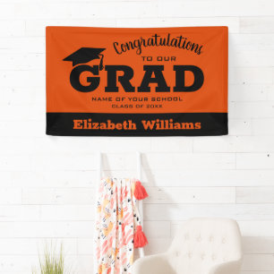 Modern Congratulations Grad Black on Orange Banner
