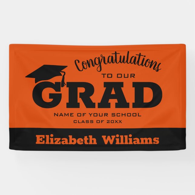 Modern Congratulations Grad Black on Orange Banner (Horizontal)