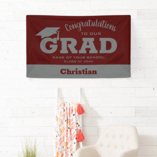Modern Congratulations Grad Dark Maroon and Grey Banner