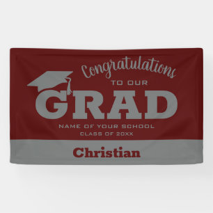 Modern Congratulations Grad Dark Maroon and Grey Banner