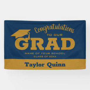Modern Congratulations Grad Navy Blue and Gold Banner
