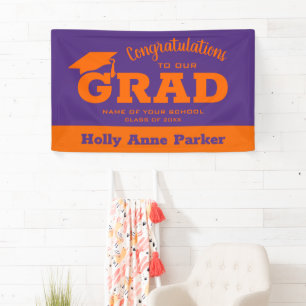 Modern Congratulations Grad Orange on Purple Banner