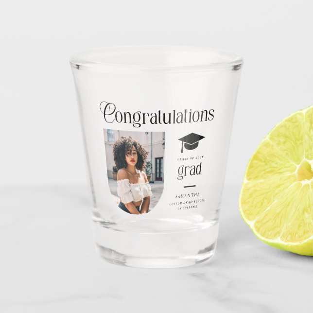 Modern Congratulations Grad Photo Graduation Arch Shot Glass (Front)