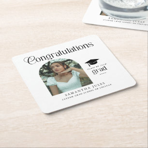 Modern Congratulations Grad Photo Graduation Arch Square Paper Coaster