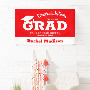 Modern Congratulations Grad Red and White Banner