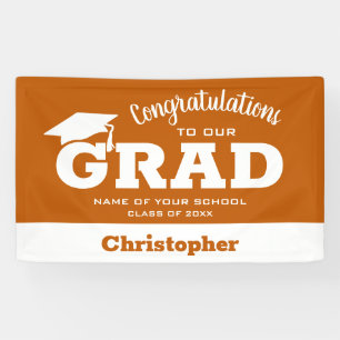 Modern Congratulations Grad White on Burnt Orange Banner