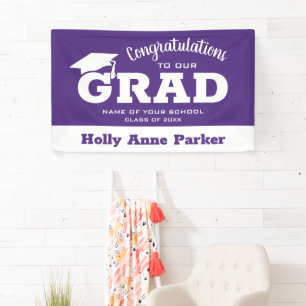Modern Congratulations Grad White on Purple Banner