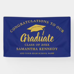 Modern Congratulations Graduate Blue And Gold Banner