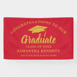Modern Congratulations Graduate Red And Gold Banner