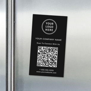 Modern Connect With Us Logo QR Code Black Magnetic Business Card