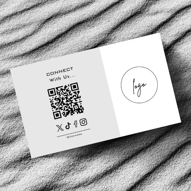 Modern Connect With us Logo QR Code Grey White Business Card | Zazzle