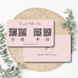  Modern Connect With Us QR Code Social Media  Pink Business Card