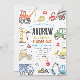 Modern Construction Birthday Invitation