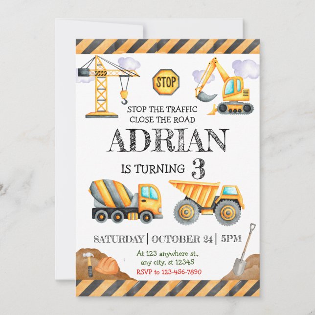Modern Construction Birthday Invitation (Front)