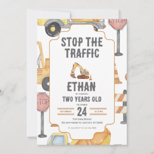 Modern Construction Birthday Invite Child Toddler 
