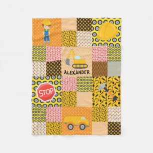 Modern Construction Boy Worker Excavator Quilt Fleece Blanket