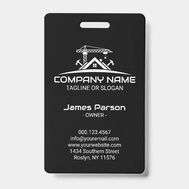 Modern Construction Crane Hammer House Logo ID Badge (Front)