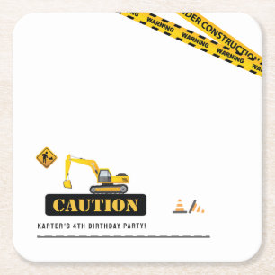 Modern Construction Dump Truck Party Tableware Square Paper Coaster