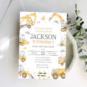 Modern Construction Dump Trucks 5th Birthday Invitation