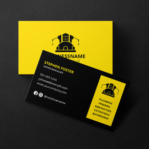 Modern Construction Handyman Builder Black Yellow Business Card