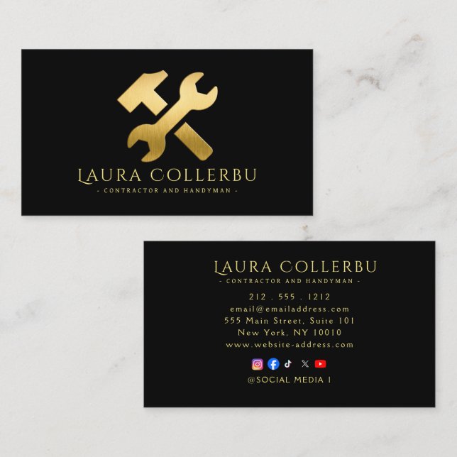 Modern Construction Handyman Carpenter Business Card (Front/Back)