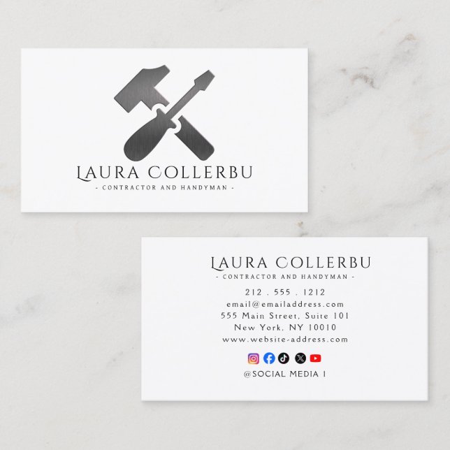 Modern Construction Handyman Carpenter Business Card (Front/Back)