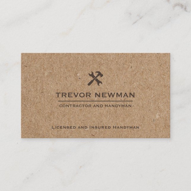 Modern Construction Handyman Carpenter Tools Kraft Business Card (Front)